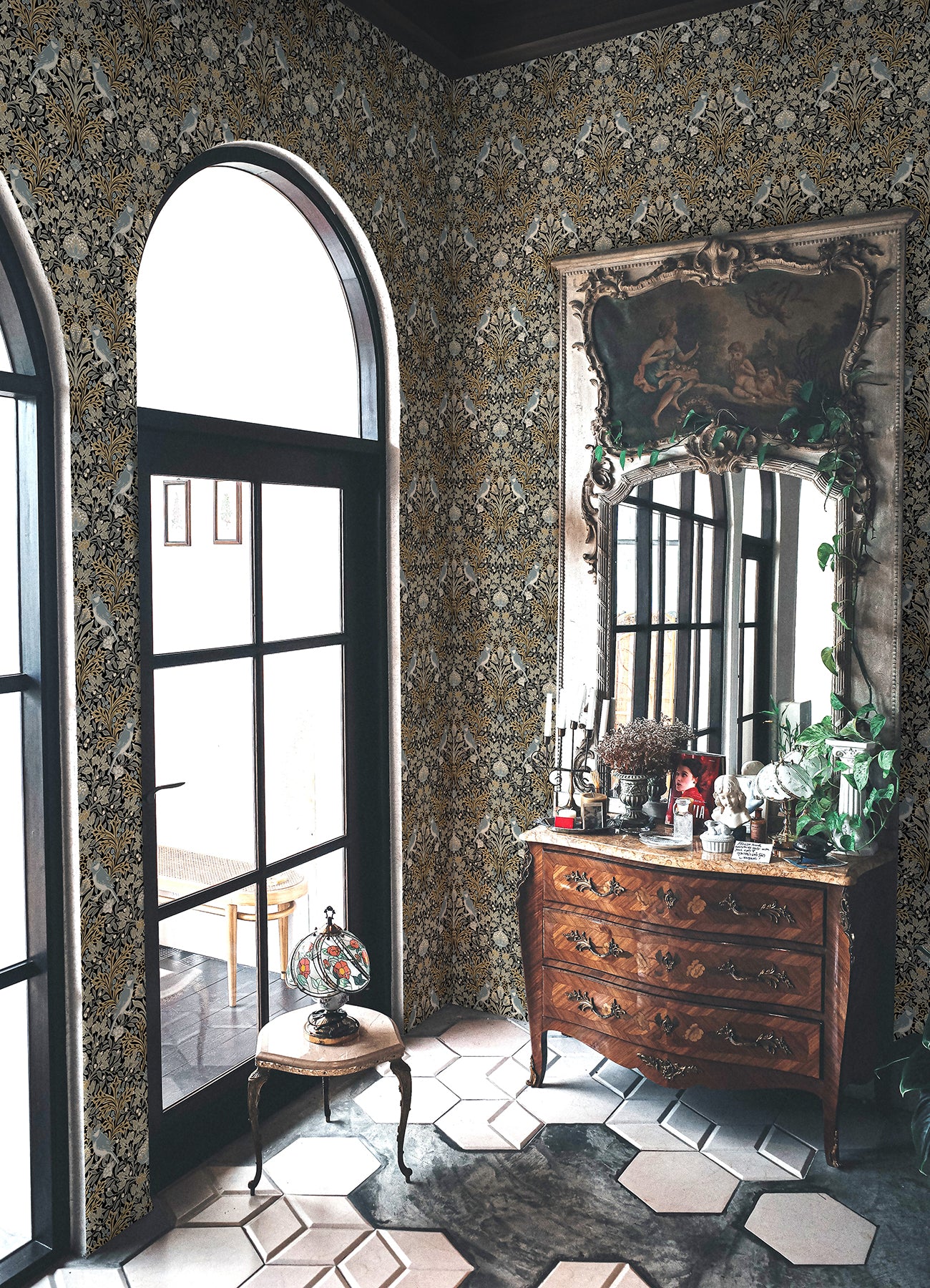 Garden Aviary Peel and Stick Wallpaper in a room setting