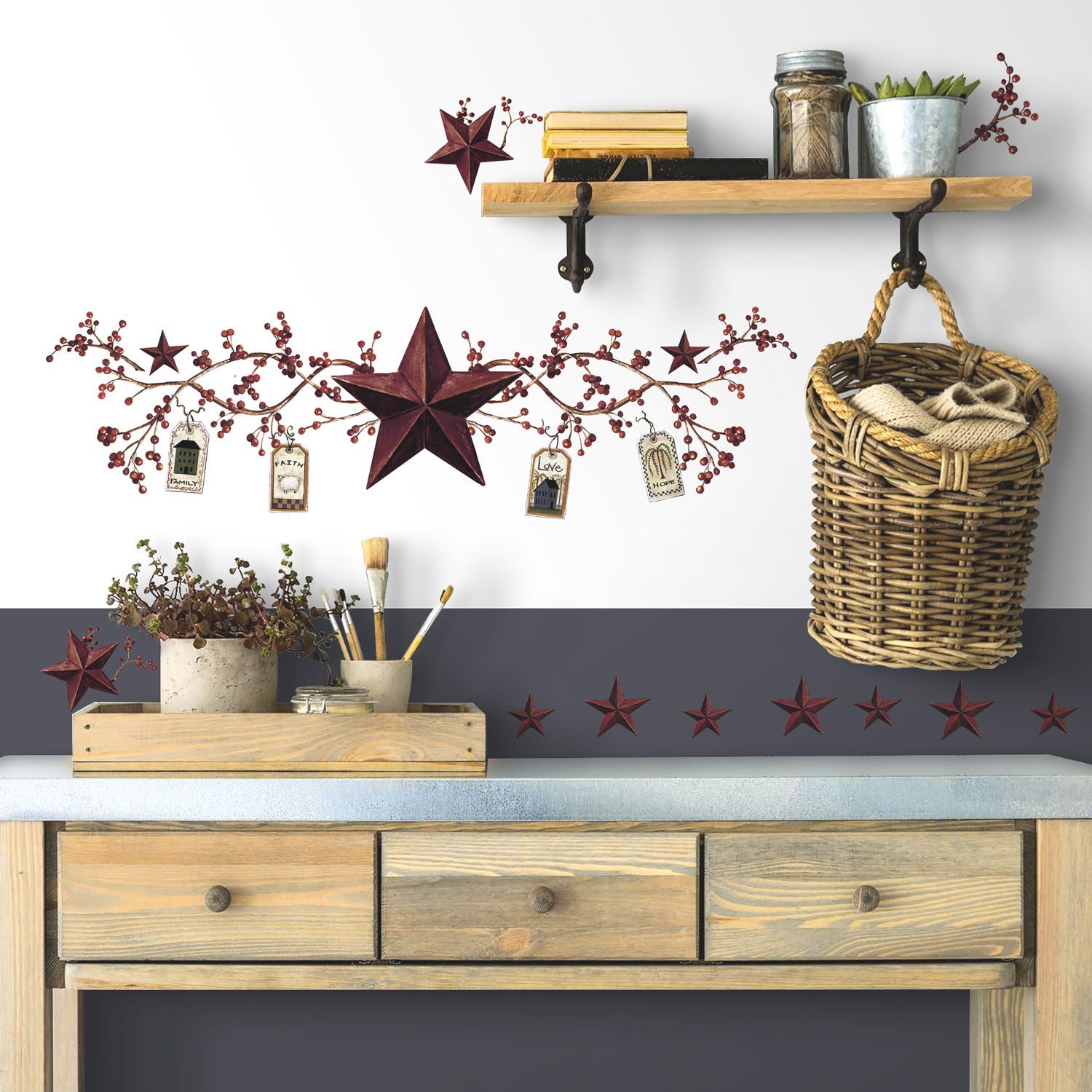 Country Stars & Berries Wall Decals in a room setting