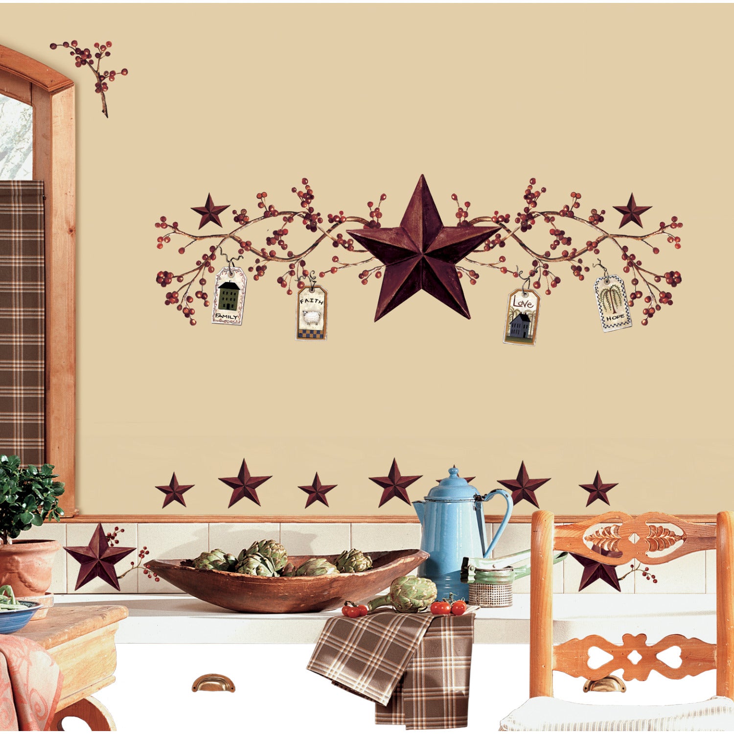 Country Stars & Berries Wall Decals in a room setting