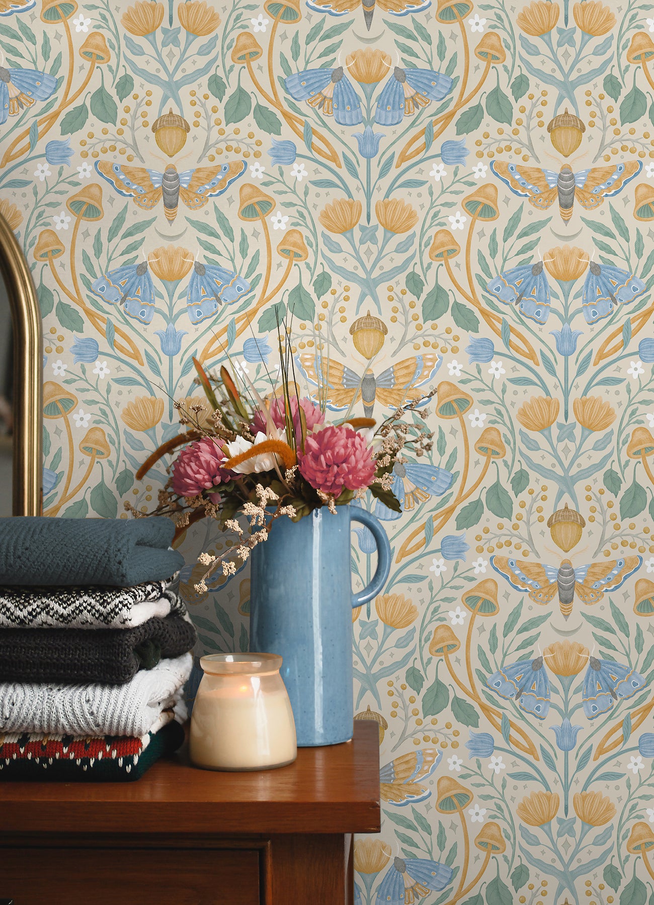 Enchanted Forest Damask Peel and Stick Wallpaper in a room setting