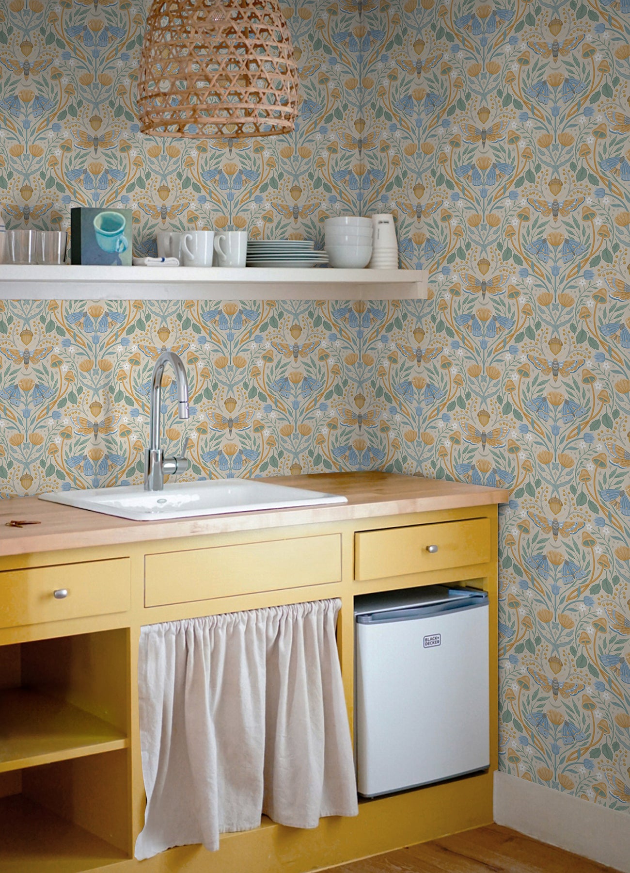 Enchanted Forest Damask Peel and Stick Wallpaper in a room setting