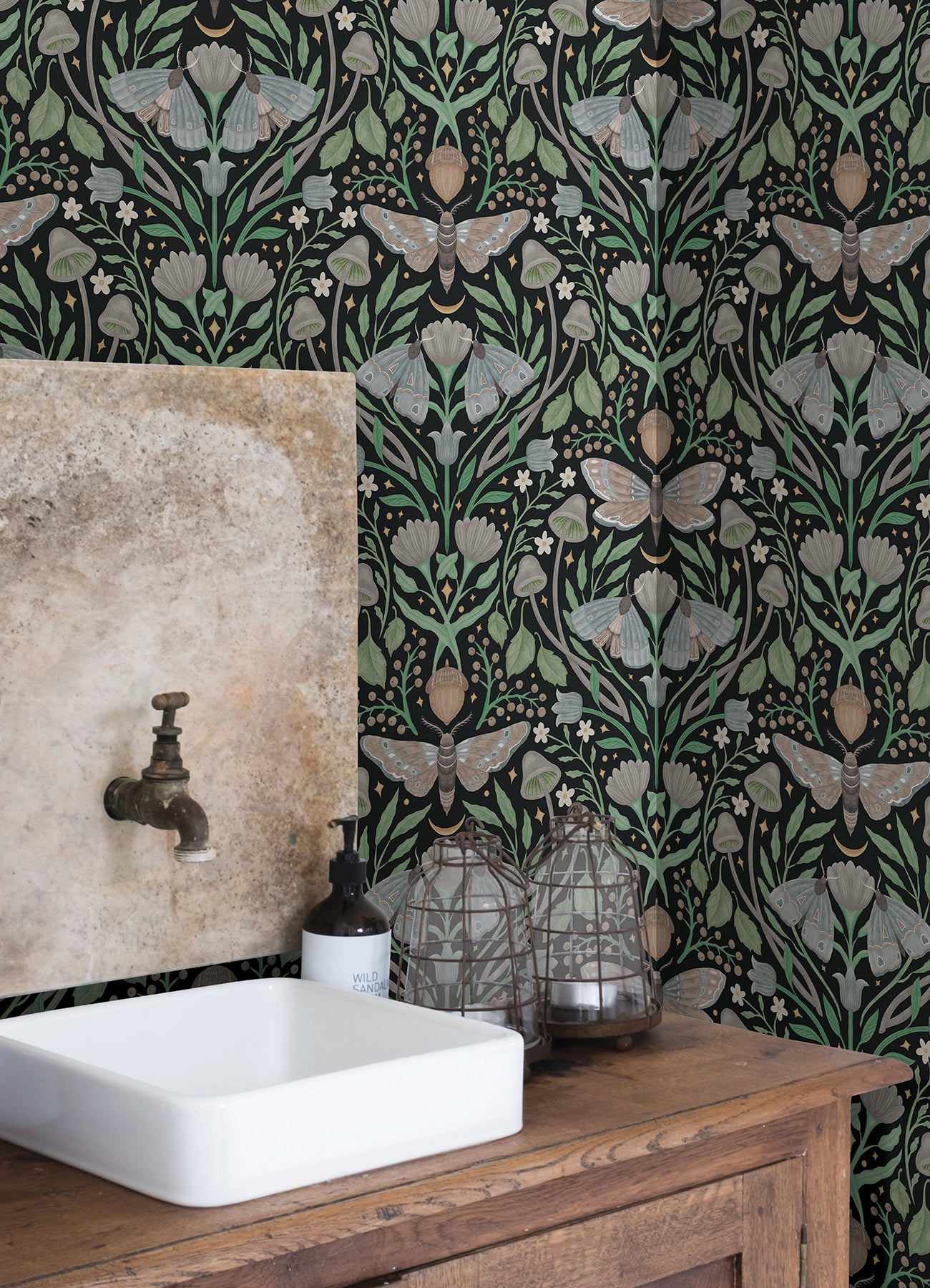 Enchanted Forest Damask Peel and Stick Wallpaper in a room setting