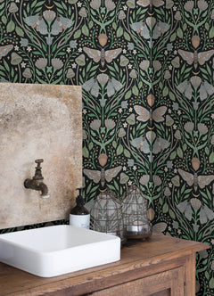 Enchanted Forest Damask Peel and Stick Wallpaper in a room setting