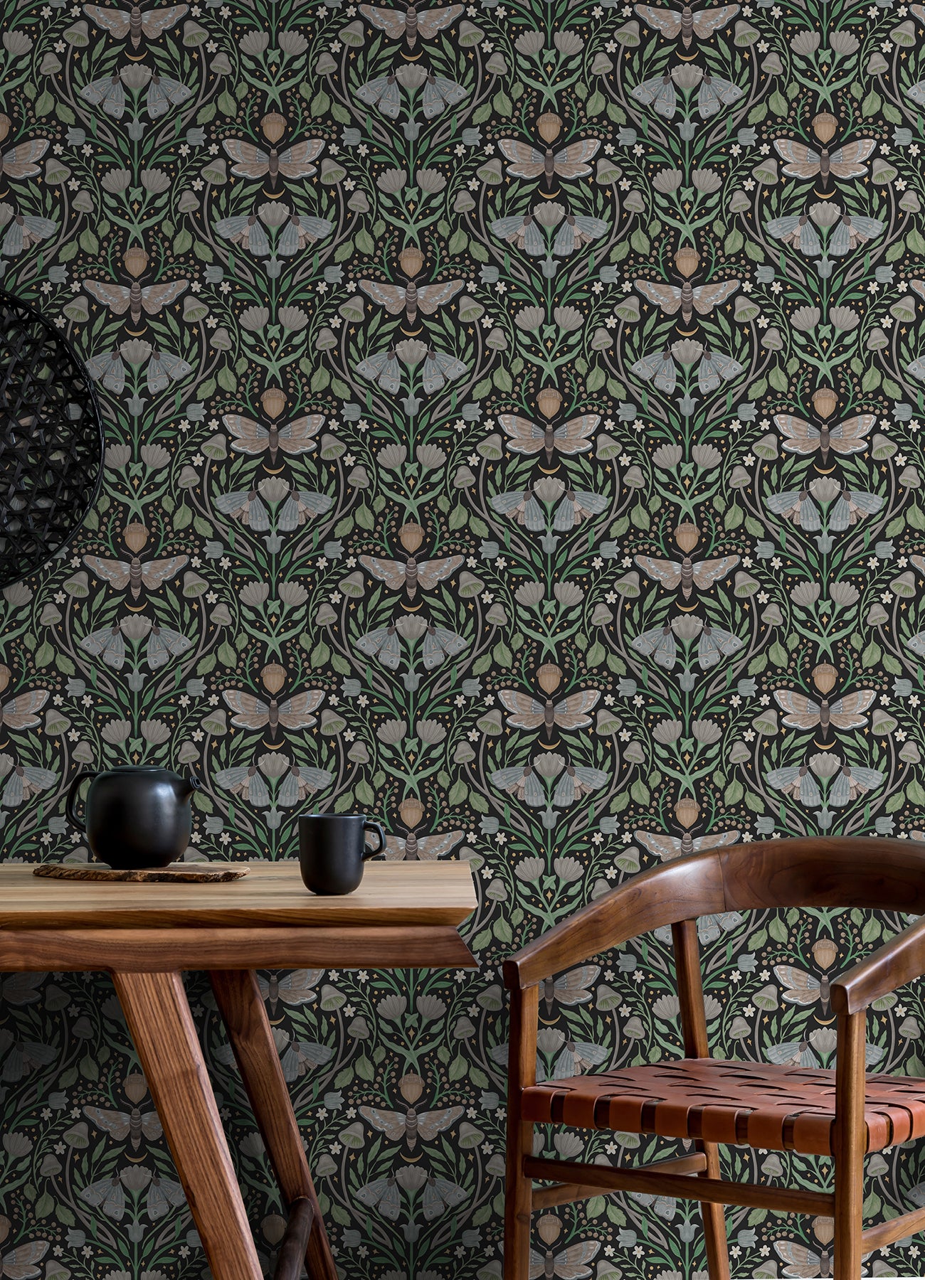 Enchanted Forest Damask Peel and Stick Wallpaper in a room setting