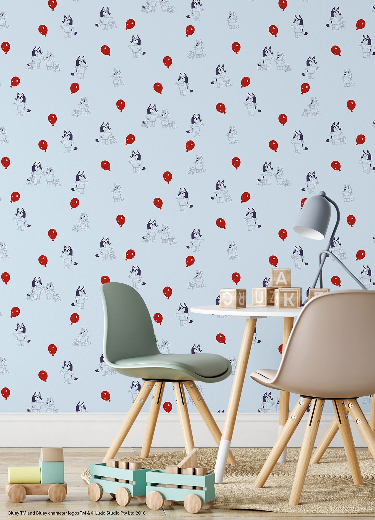 Bluey Keepy Uppy Peel and Stick Wallpaper in a room setting