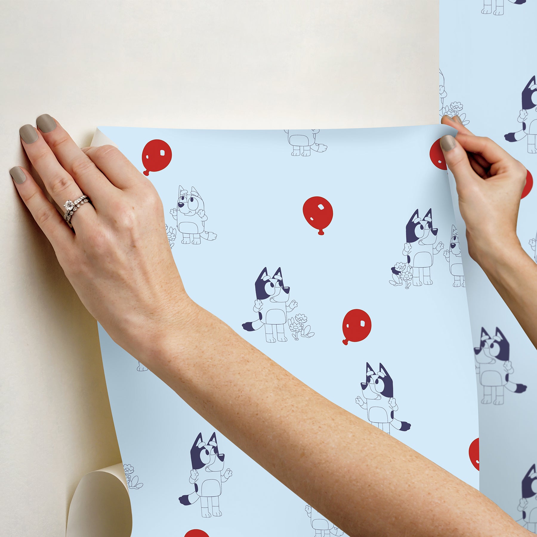 Bluey Keepy Uppy Peel and Stick Wallpaper - how to stick