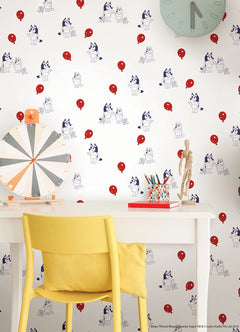 Bluey Keepy Uppy Peel and Stick Wallpaper in a room setting
