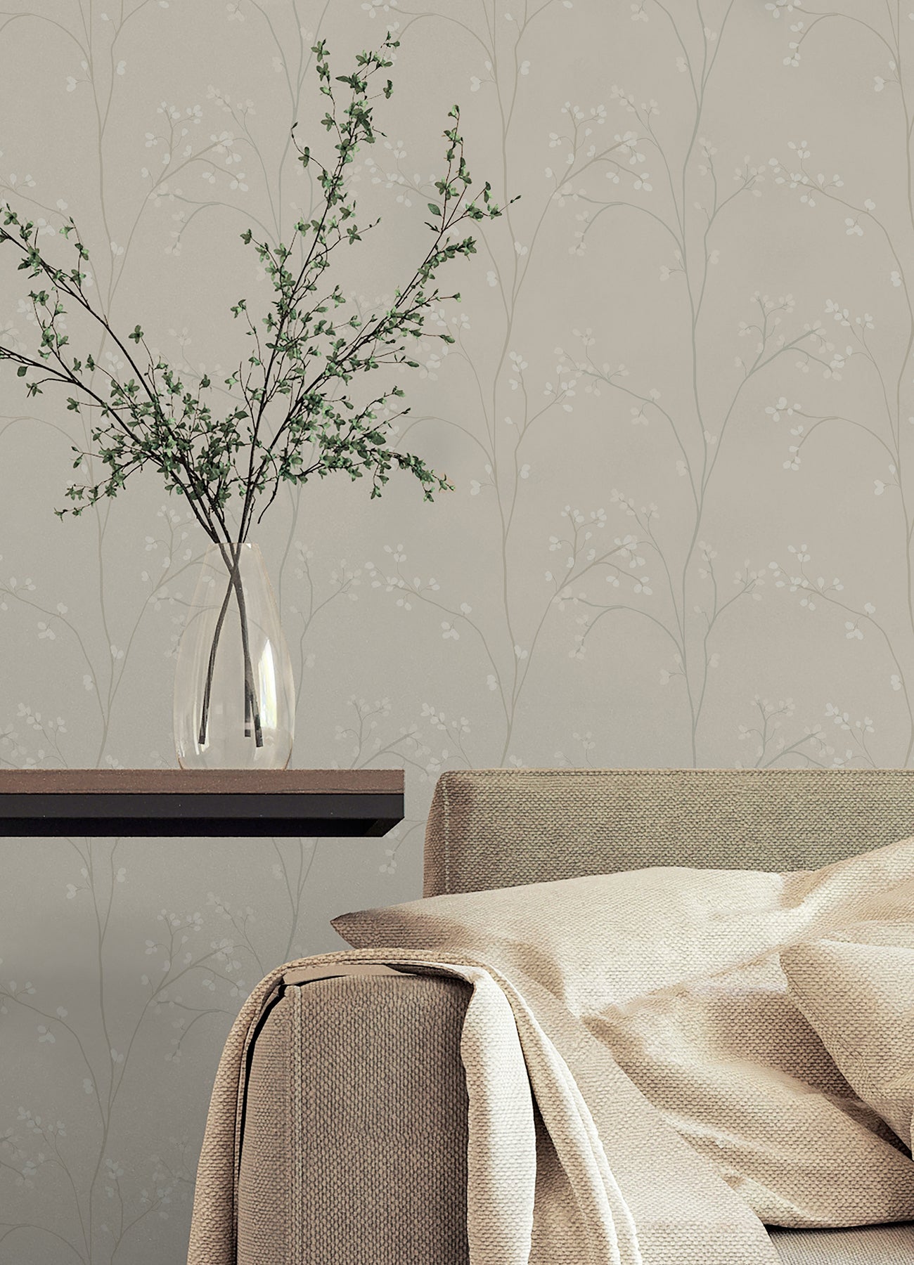 Blossom Stripe Black Peel & Stick Wallpaper in a room setting