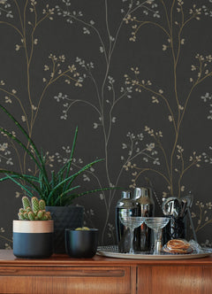 Blossom Stripe Black Peel & Stick Wallpaper in a room setting