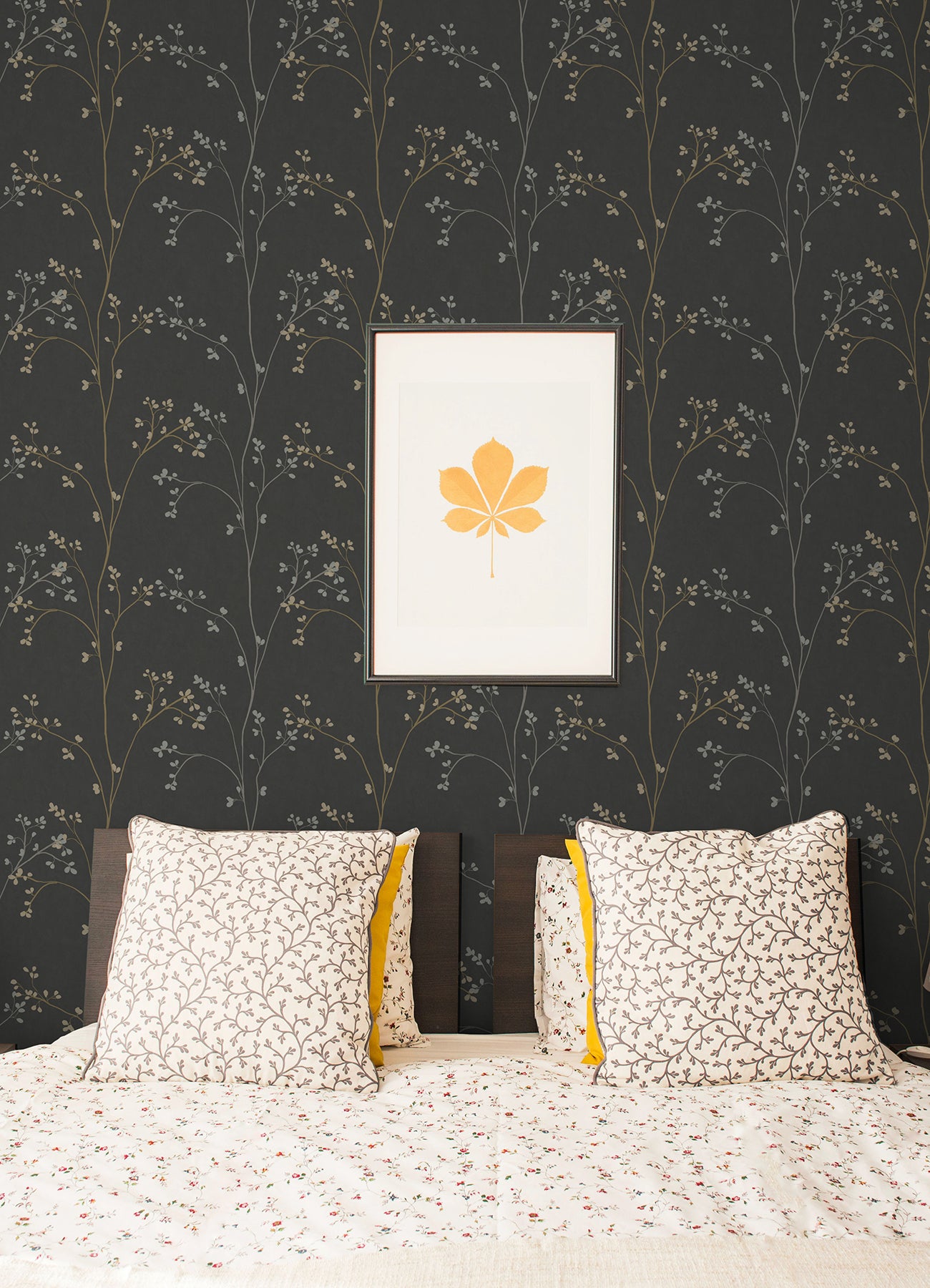 Blossom Stripe Black Peel & Stick Wallpaper in a room setting