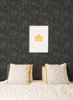 Blossom Stripe Black Peel & Stick Wallpaper in a room setting