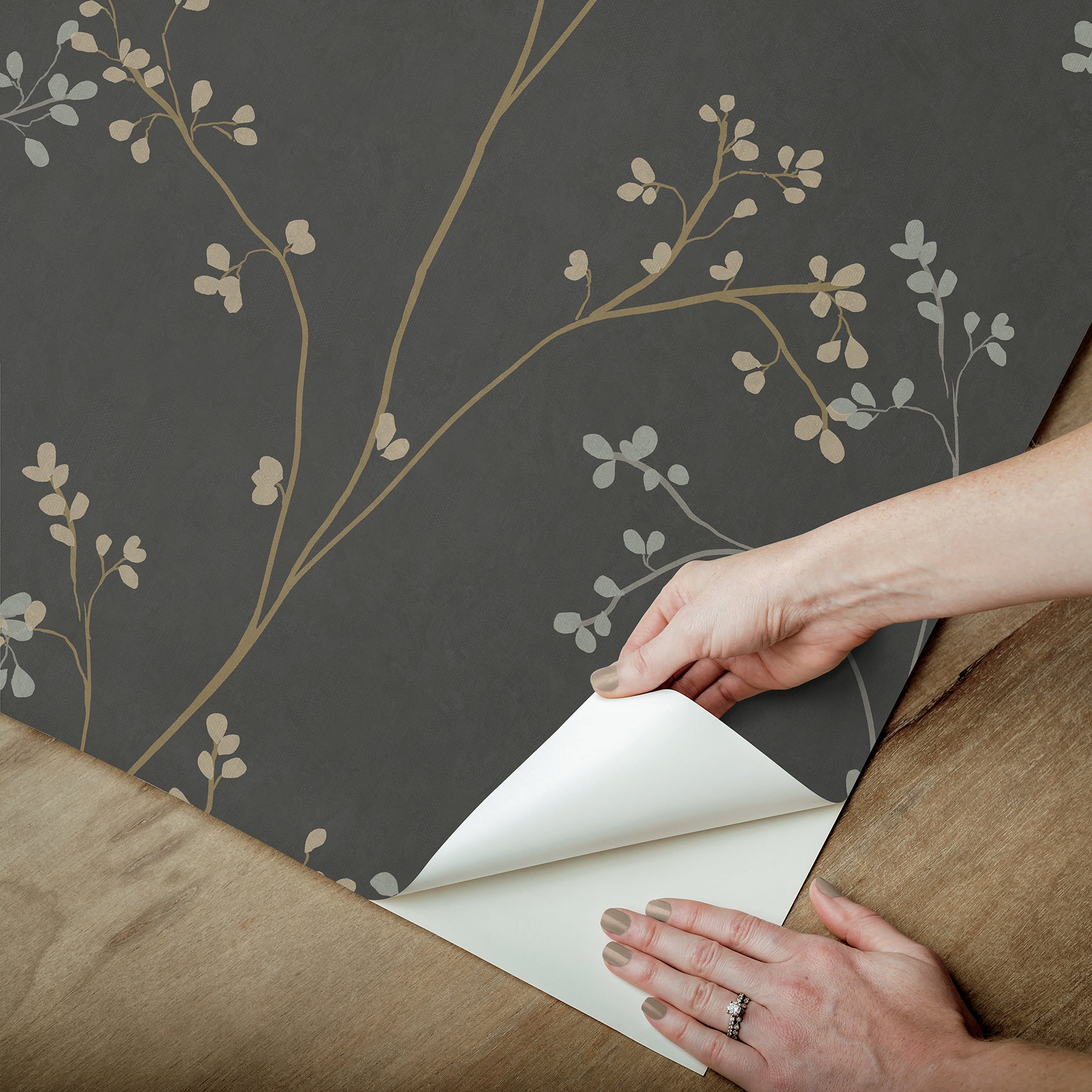 Blossom Stripe Black Peel & Stick Wallpaper - how to peel