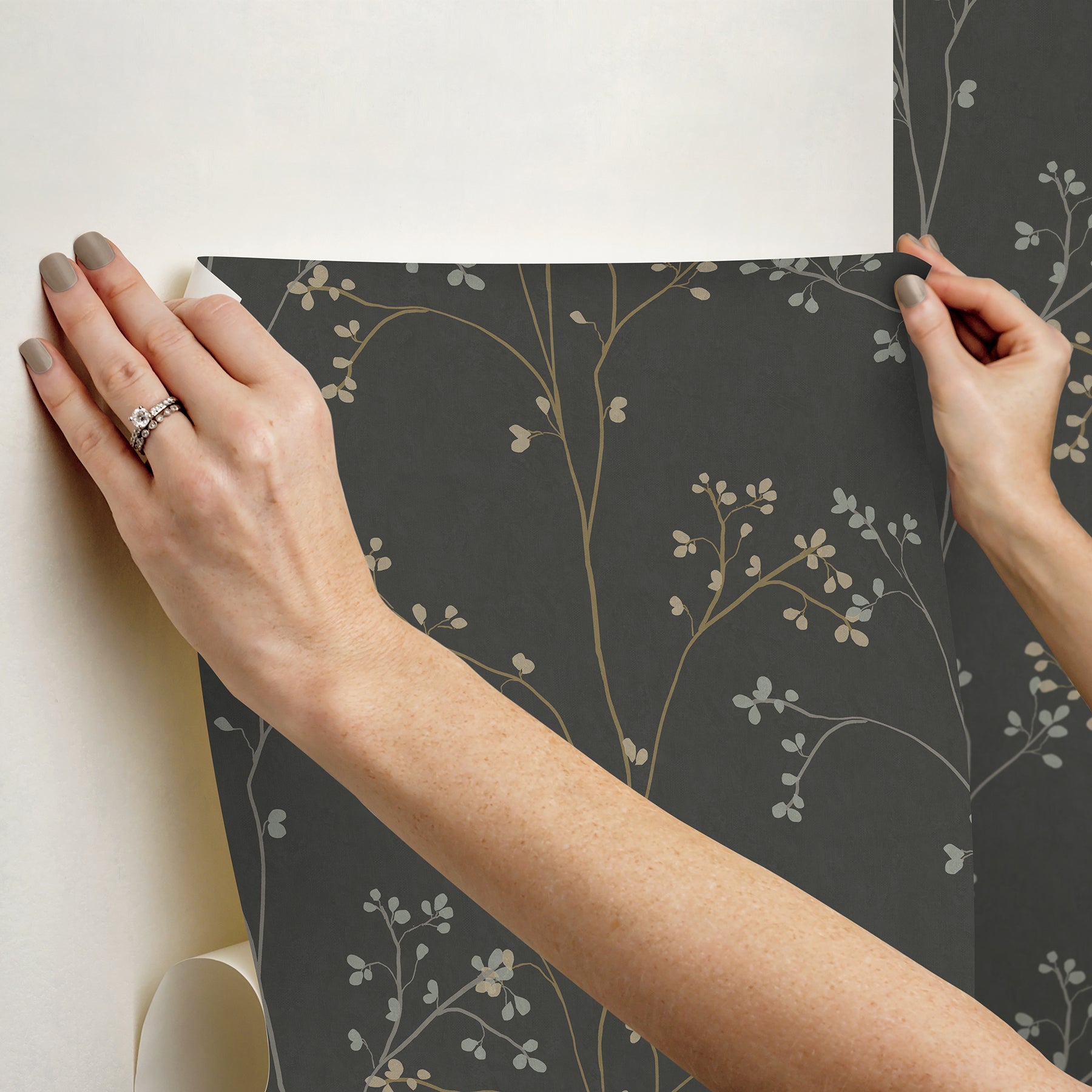 Blossom Stripe Black Peel & Stick Wallpaper - how to stick