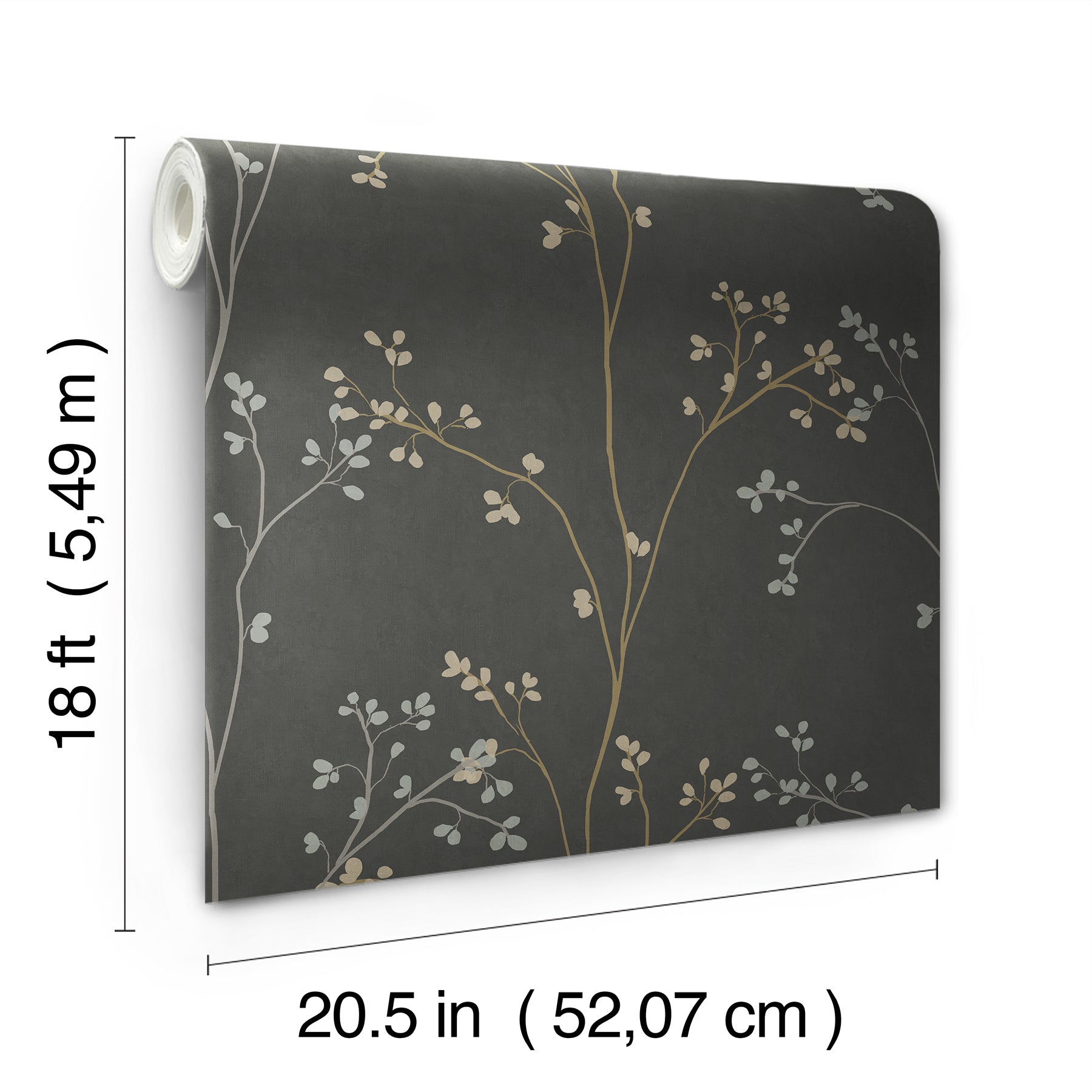 Blossom Stripe Black Peel & Stick Wallpaper - dimensions