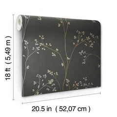 Blossom Stripe Black Peel & Stick Wallpaper - dimensions