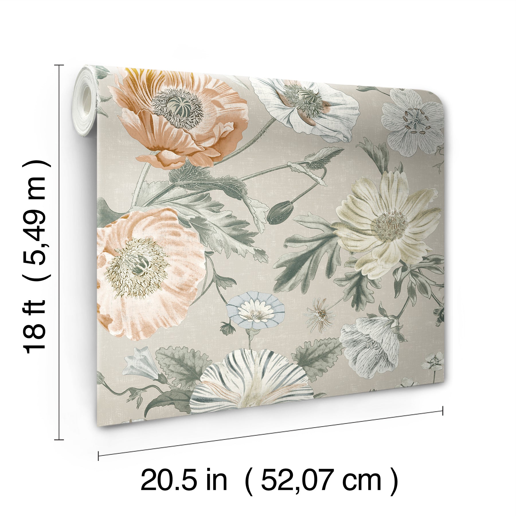Vintage Poppy P&S Wallpaper dimensions