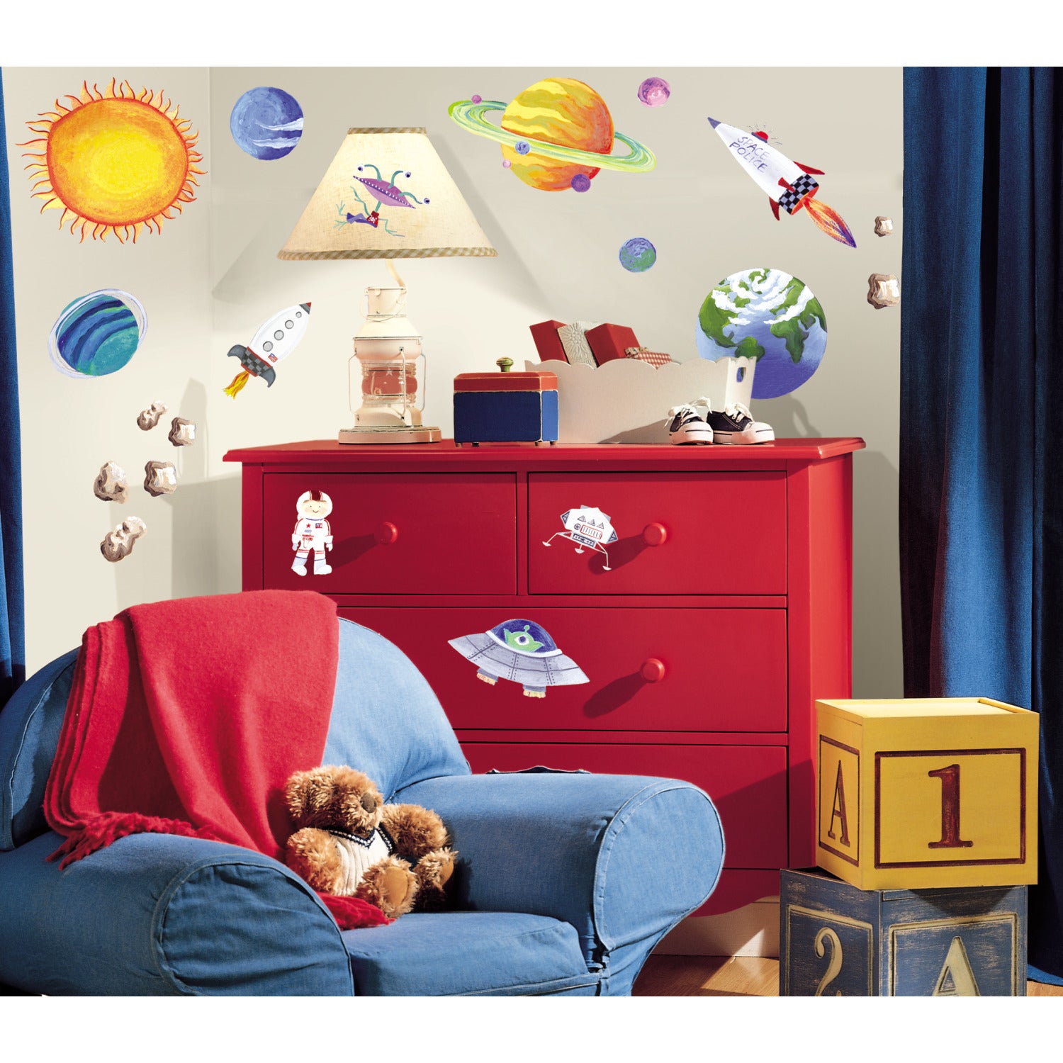 Outer Space Wall Decals in a room setting