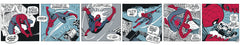 Spider-Man Comic Borders by WallPops showcase Spider-Man swinging over water on his webs, sensing danger before diving toward a villain targeting a boat. He flips in midair, dodging bullets as onlookers watch the suspense unfold. The dynamic scene features cityscapes and choppy waves with subtle Rustic Design details—like distressed barn wood textures seamlessly blended into the skyline—adding unique depth to your decor.