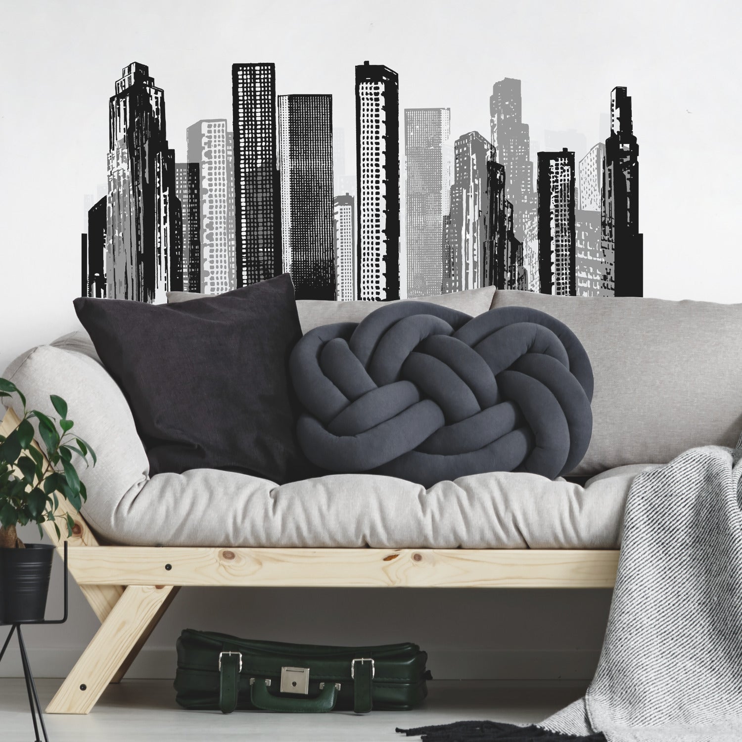 Cityscape Wall Decals in a room setting