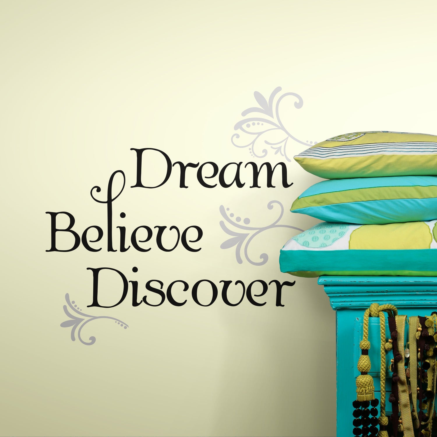 Dream Believe Discover Wall Decals in a room setting