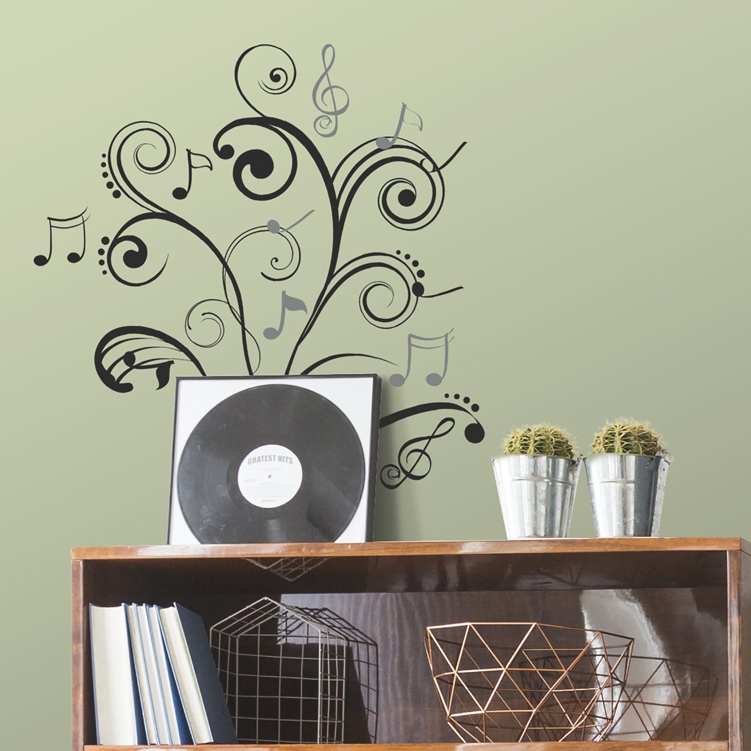 Music Note Scroll Wall Decals in a room setting