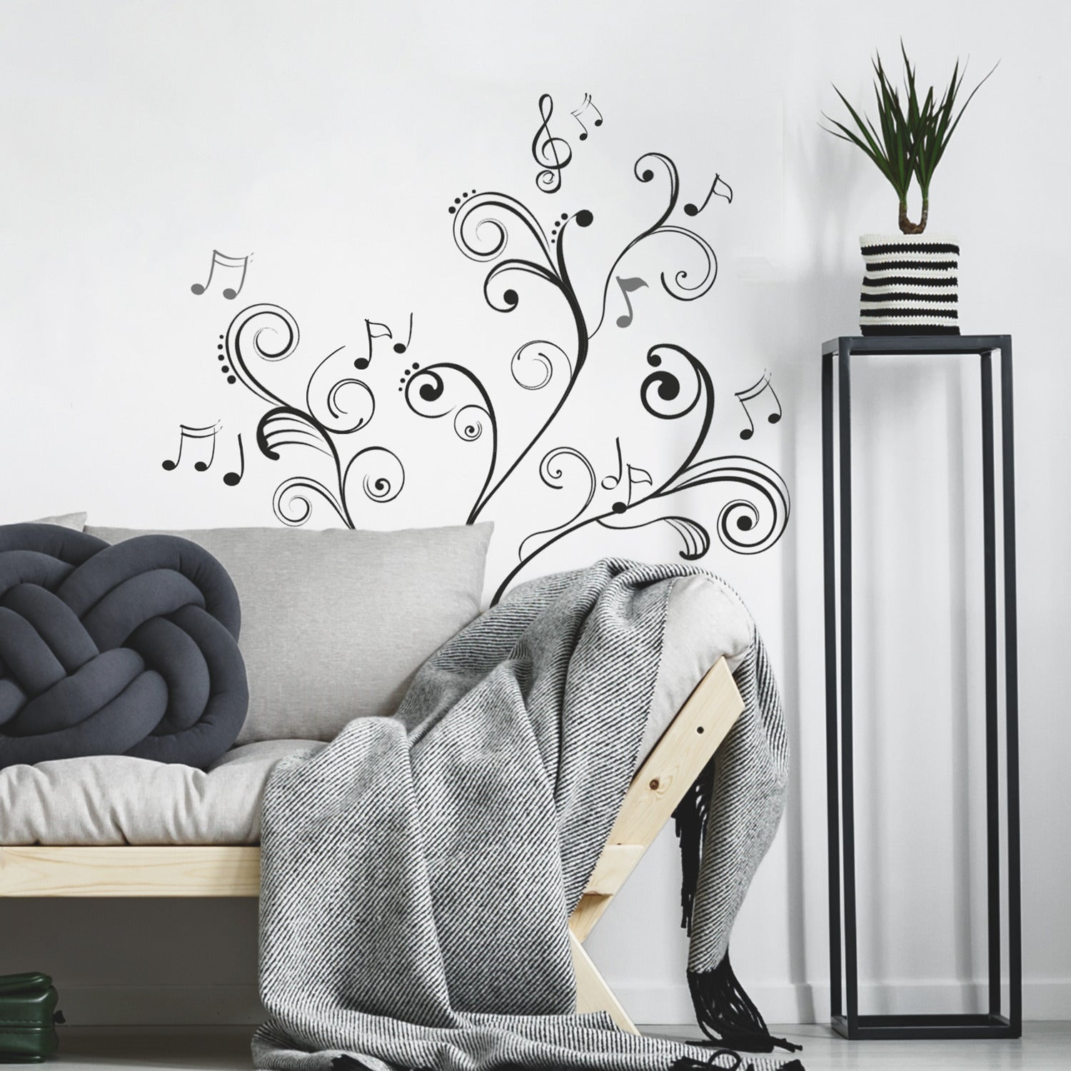 Music Note Scroll Wall Decals in a room setting