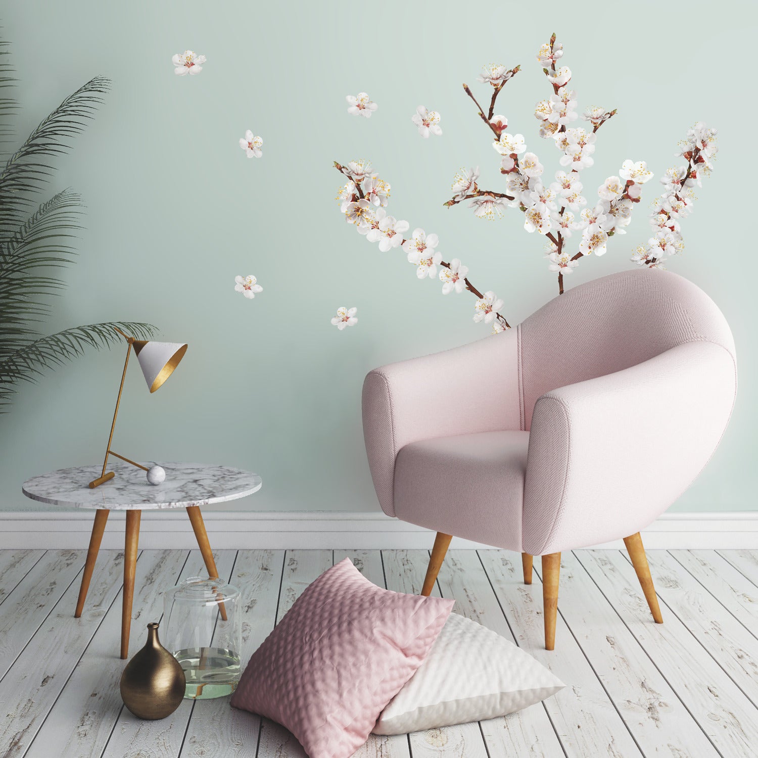 Dogwood Branch Wall Decals in a room setting