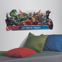 Avengers Assemble Personalization Headboard Wall Decals in a room setting