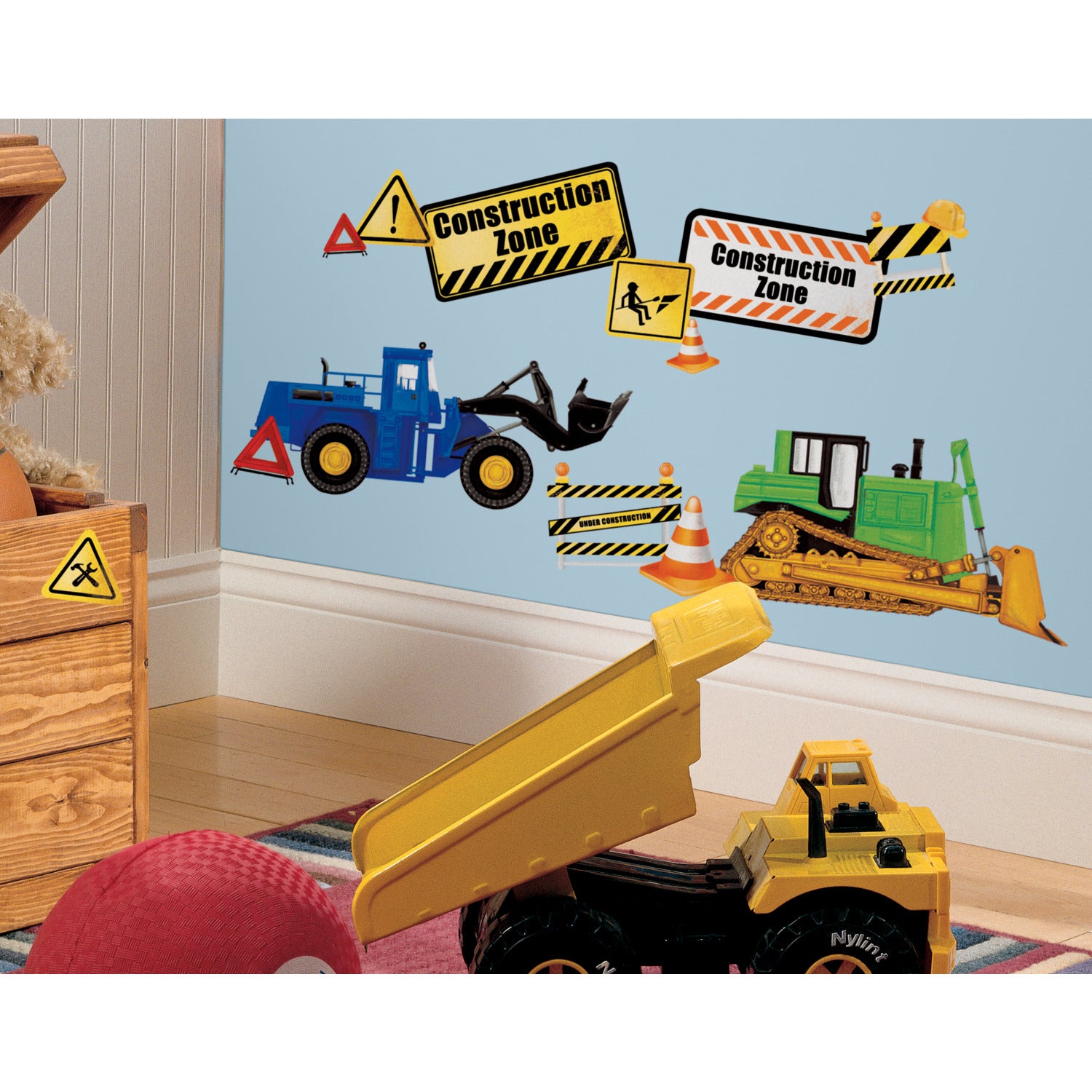 Construction Trucks Wall Decals in a room setting