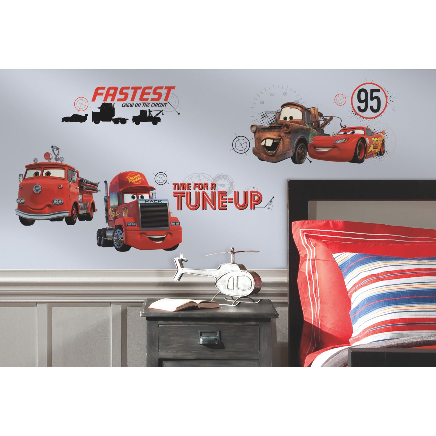 Cars Friends To The Finish Wall Decals in a room setting