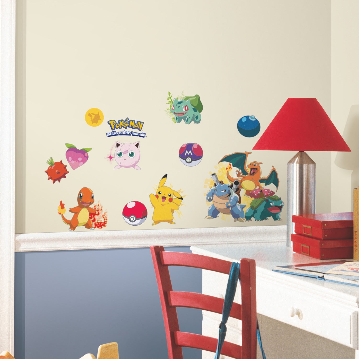 Add some playful style to your space with WallPops Pokémon Iconic Wall Decals. This set includes four panels of colorful peel and stick wall decals featuring beloved Pokémon like Bulbasaur, Jigglypuff, Pikachu, Charmander, Psyduck, Butterfree, Charizard, Blastoise, Venusaur, Togepi, Poké Balls, and Snorlax arranged on crisp white backgrounds—making it easy and fun for any fan to decorate.