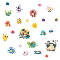 Add some playful style to your space with WallPops Pokémon Iconic Wall Decals. This set includes four panels of colorful peel and stick wall decals featuring beloved Pokémon like Bulbasaur, Jigglypuff, Pikachu, Charmander, Psyduck, Butterfree, Charizard, Blastoise, Venusaur, Togepi, Poké Balls, and Snorlax arranged on crisp white backgrounds—making it easy and fun for any fan to decorate.