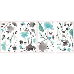 Blossom Watercolor Bird Branch Wall Decals - panels