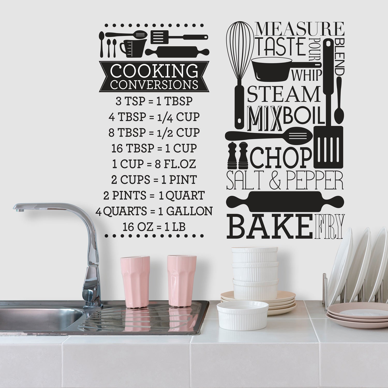 Cooking Conversions Wall Decals in a room setting