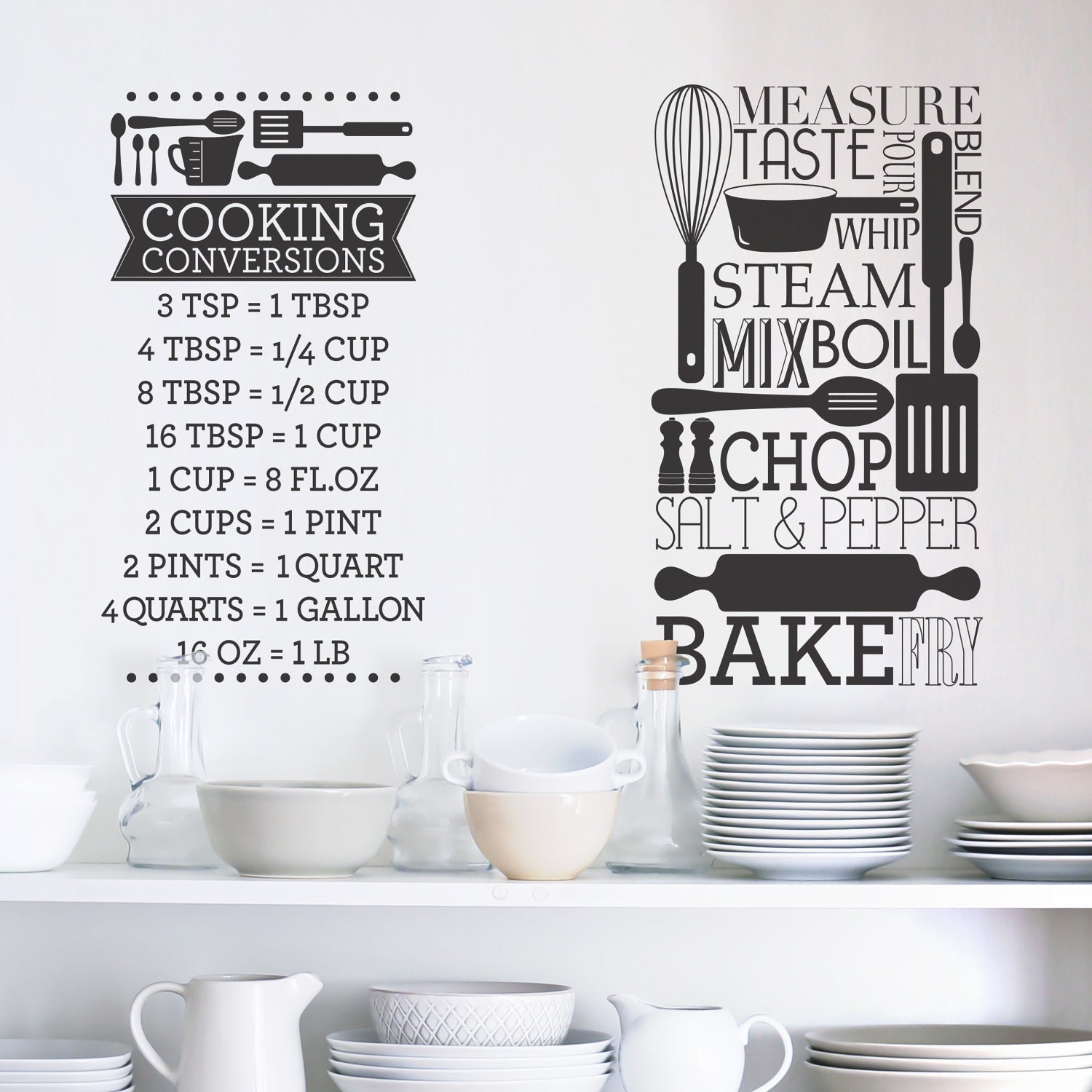 Cooking Conversions Wall Decals in a room setting