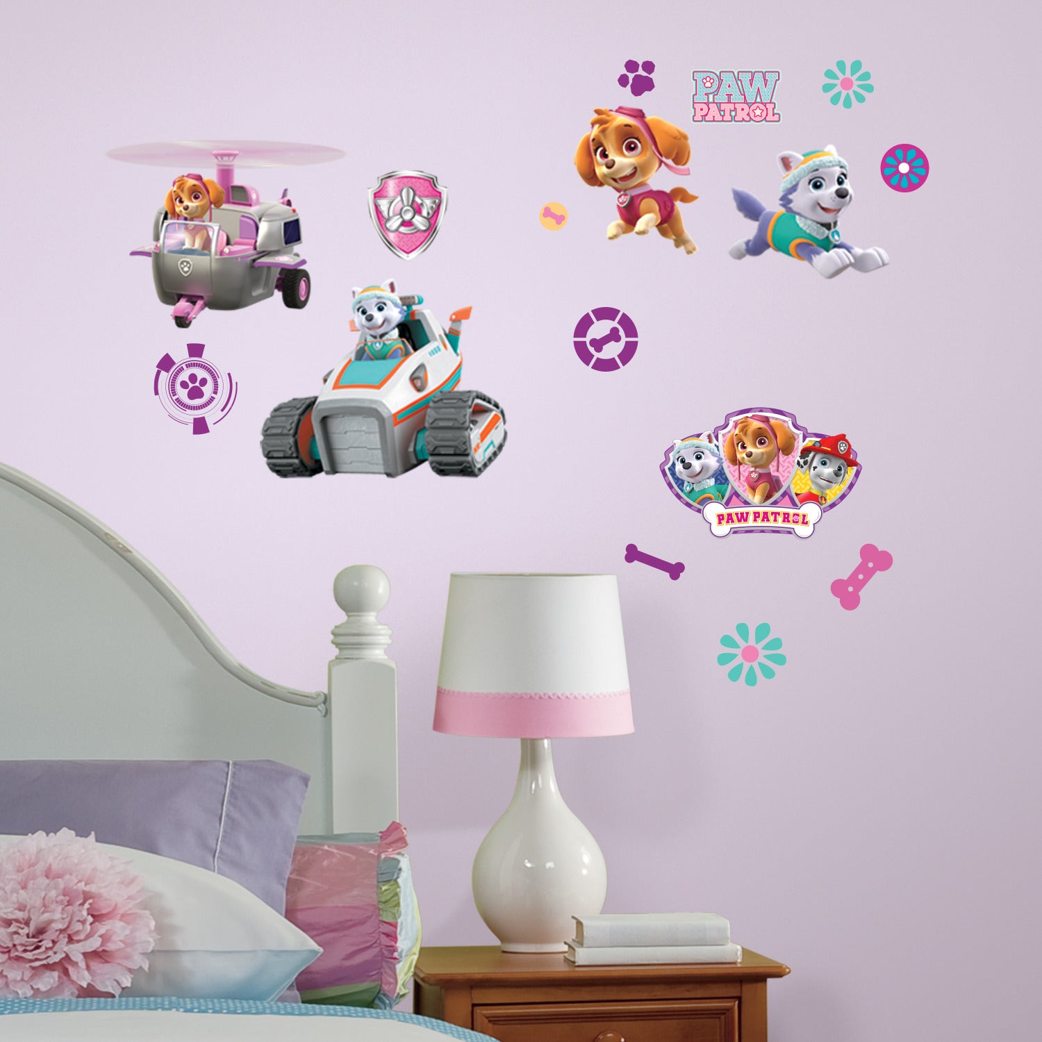 Paw Patrol Girl Pups Wall Decals in a room setting
