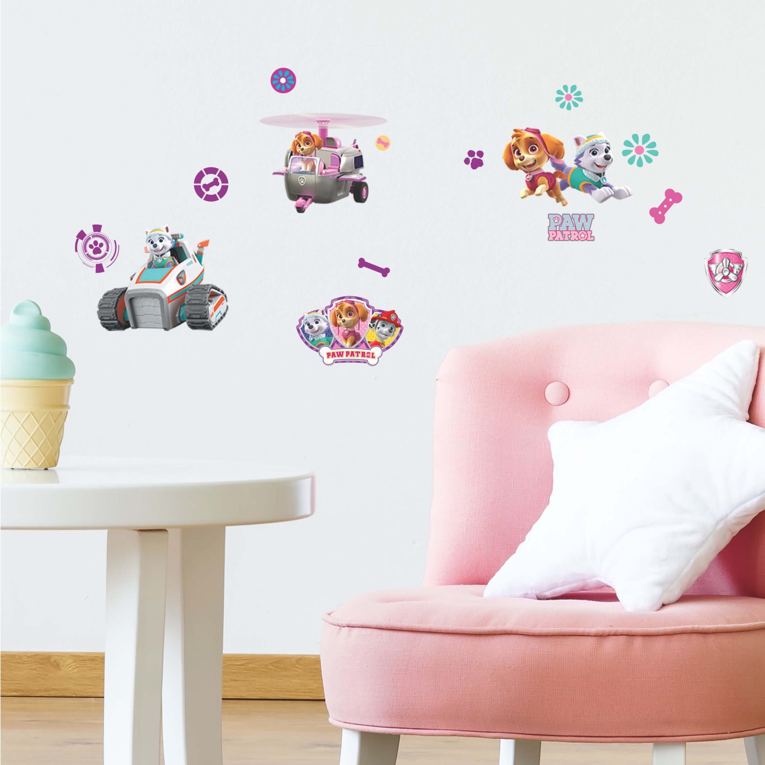 Paw Patrol Girl Pups Wall Decals in a room setting
