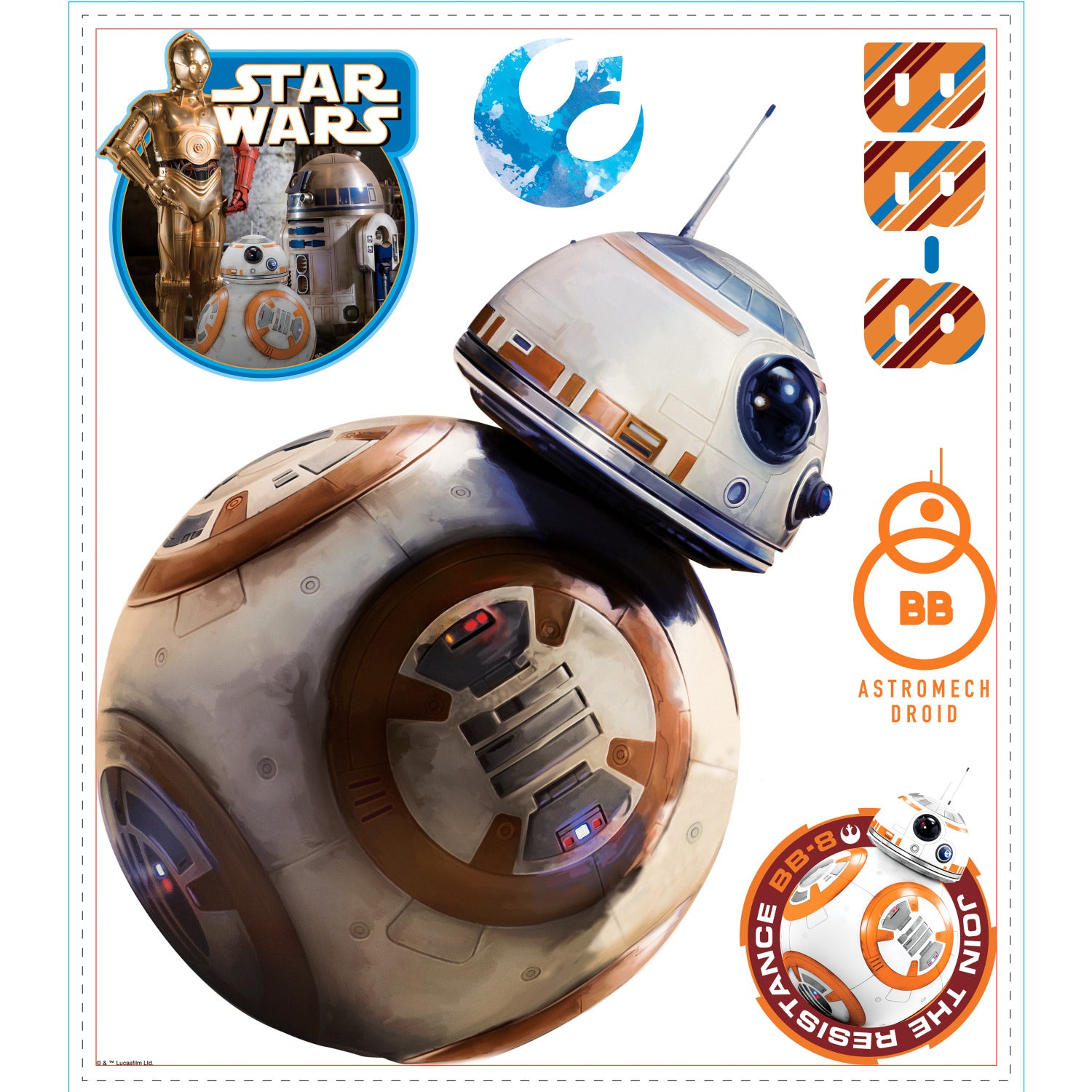 Star Wars The Force Awakens Ep VII Bb8 Wall Decals by WallPops