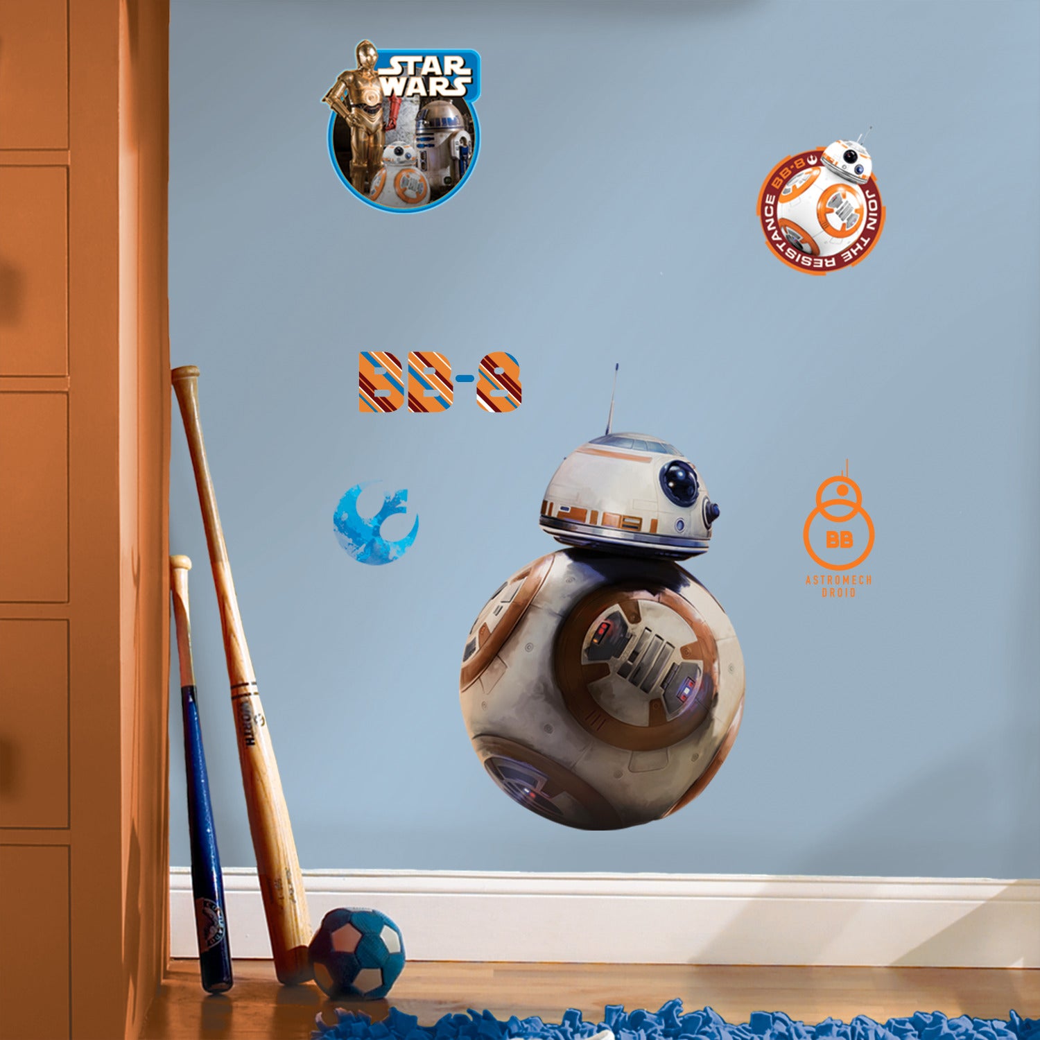 Star Wars The Force Awakens Ep VII Bb8 Wall Decals in a room setting