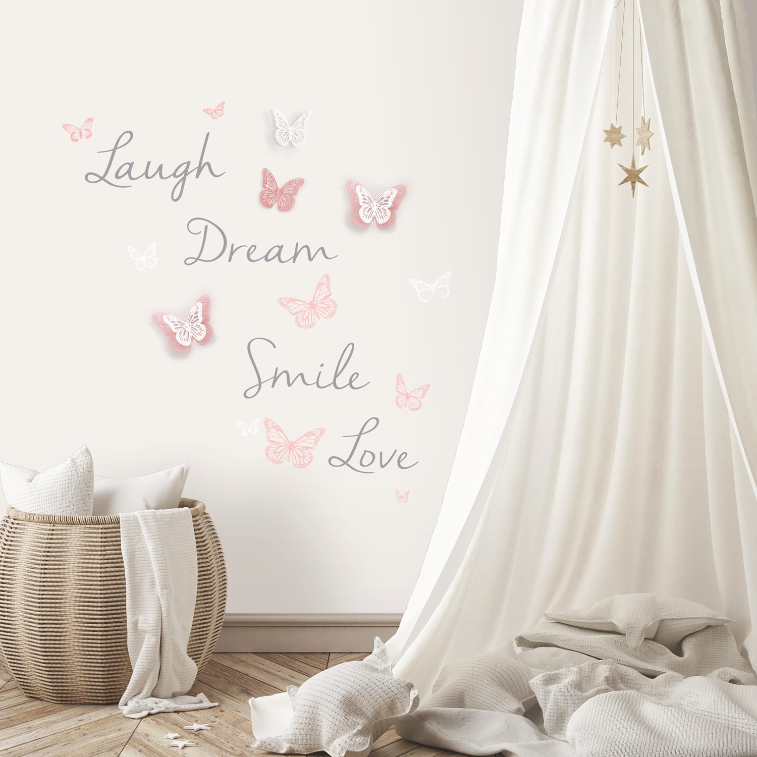Butterfly Dream W/ 3D Cutout Butterflies Wall Decals in a room setting
