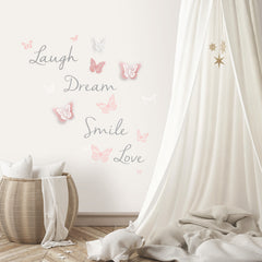 Butterfly Dream W/ 3D Cutout Butterflies Wall Decals in a room setting