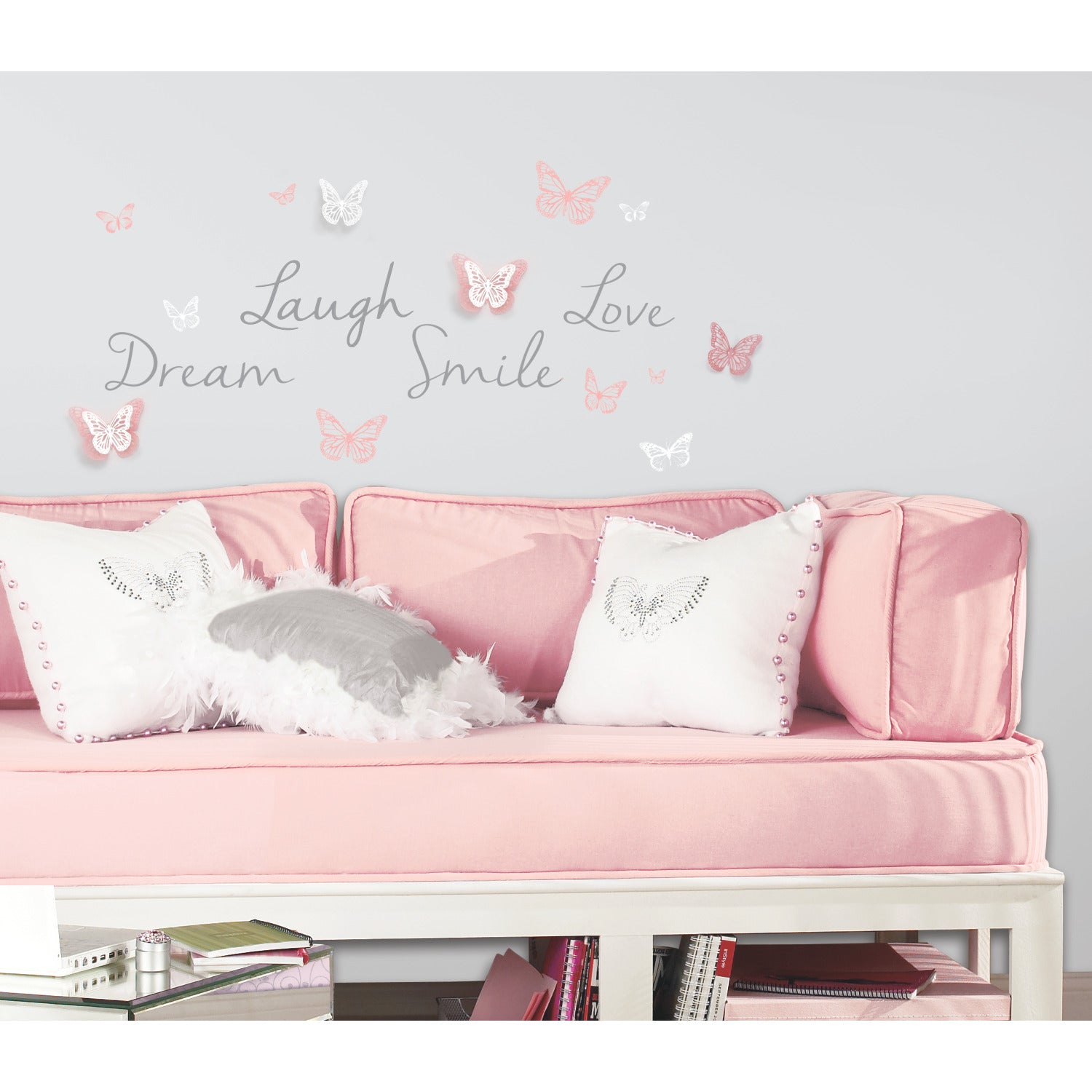 Butterfly Dream W/ 3D Cutout Butterflies Wall Decals in a room setting