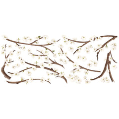 White Blossom Branch Giant with Flower Wall Decals - panels