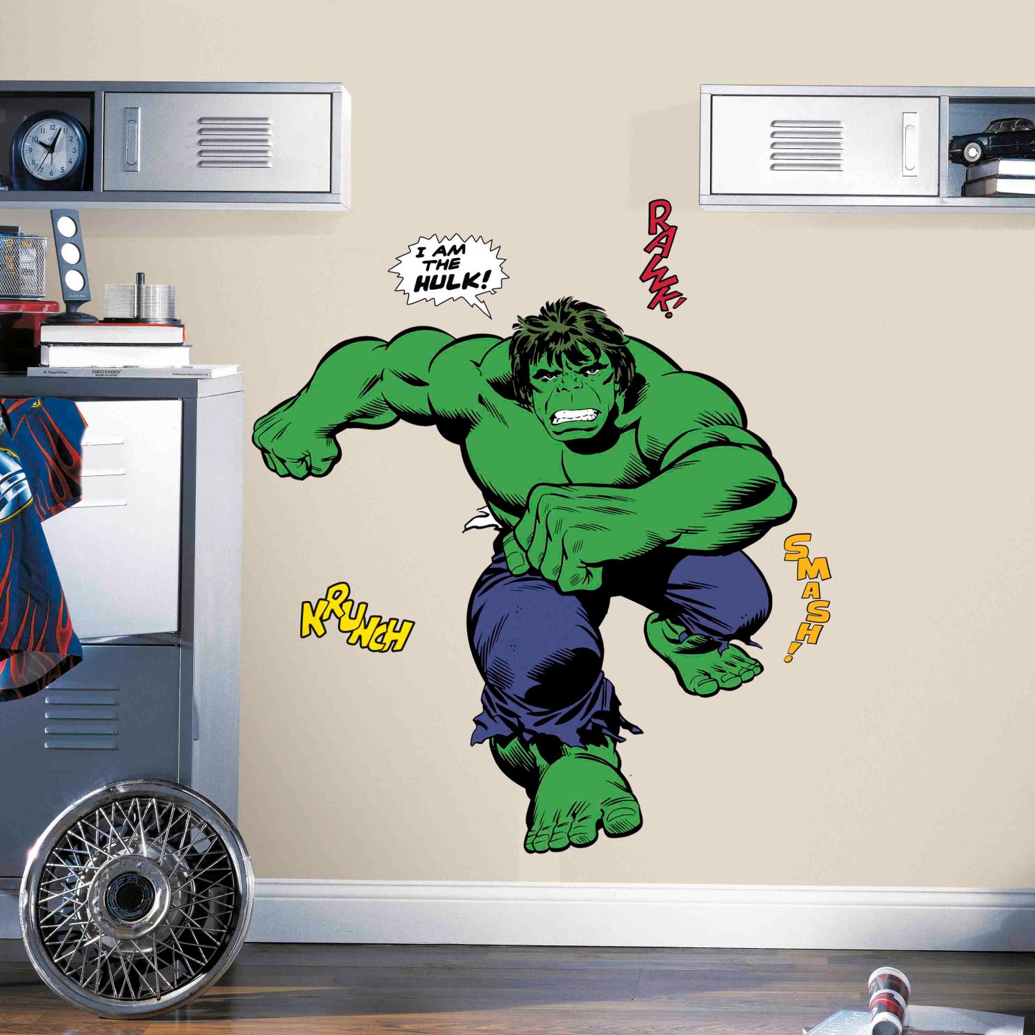 Classic Hulk Comic Giant Wall Decals in a room setting