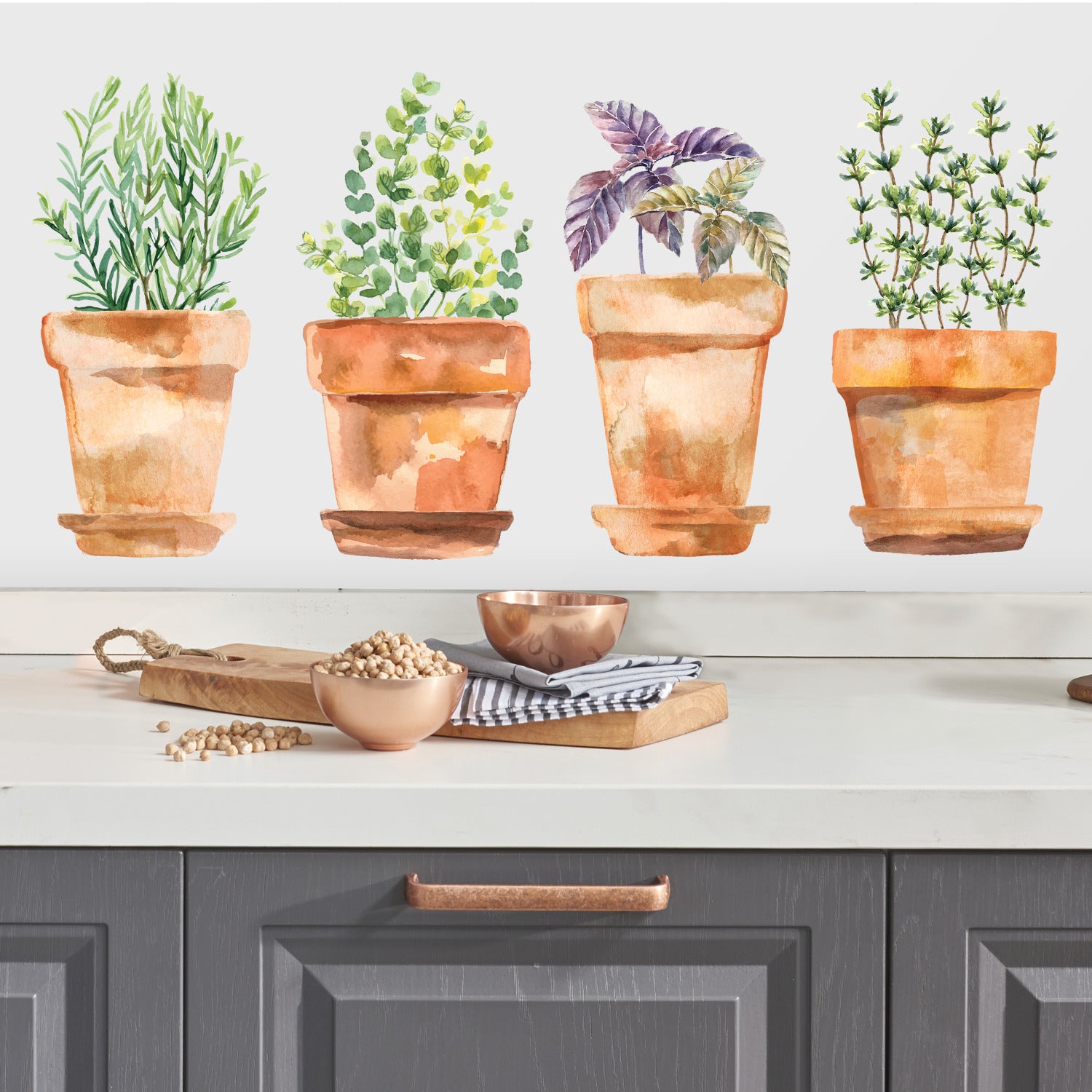 Watercolor Potted Herbs Wall Decals in a room setting