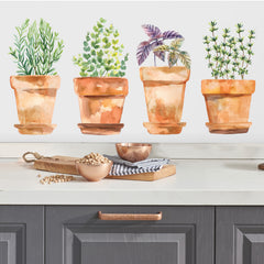 Watercolor Potted Herbs Wall Decals in a room setting