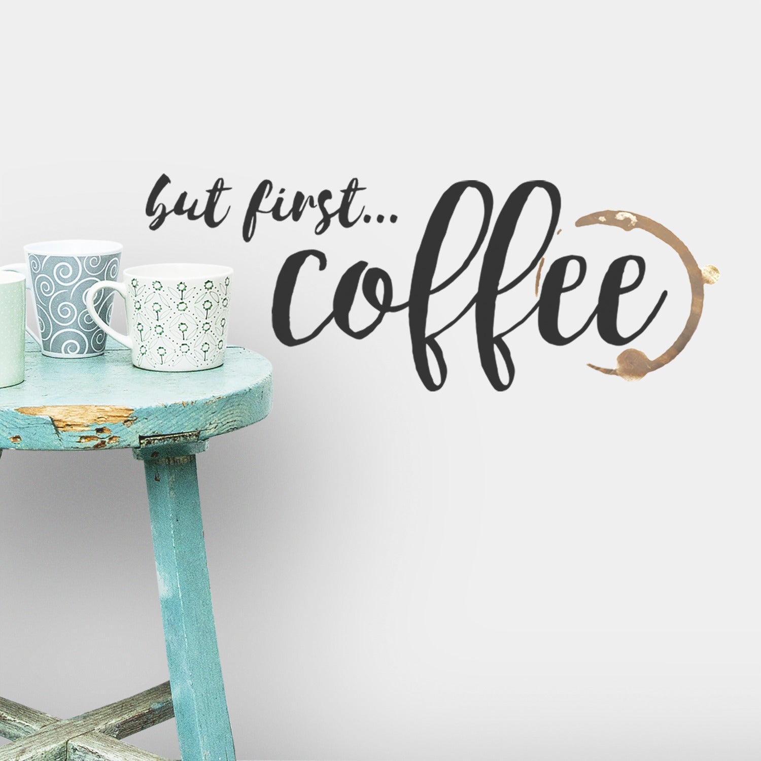 But First Coffee Quote Wall Decals in a room setting