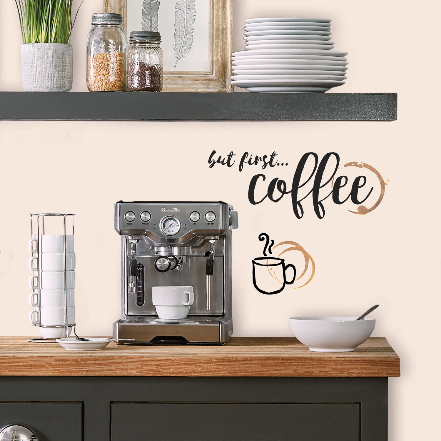 But First Coffee Quote Wall Decals in a room setting