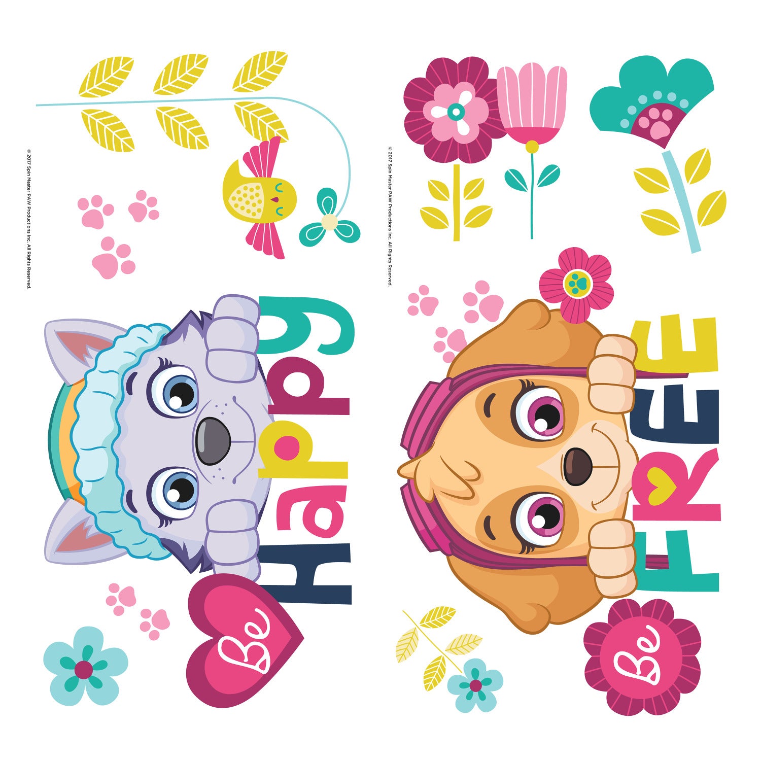 Paw Patrol Skye & Everest Be Happy Quote Wall Decals - panels