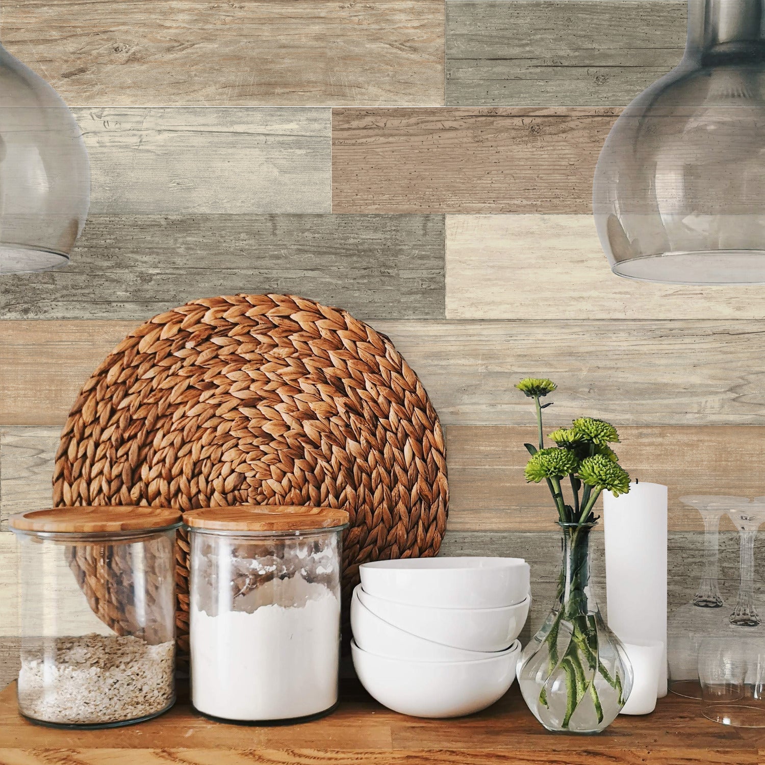 Distressed Barn Wood Plank Giant Wall Decals in a room setting